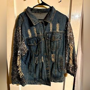Medium light colored distressed sequin Denim jacket